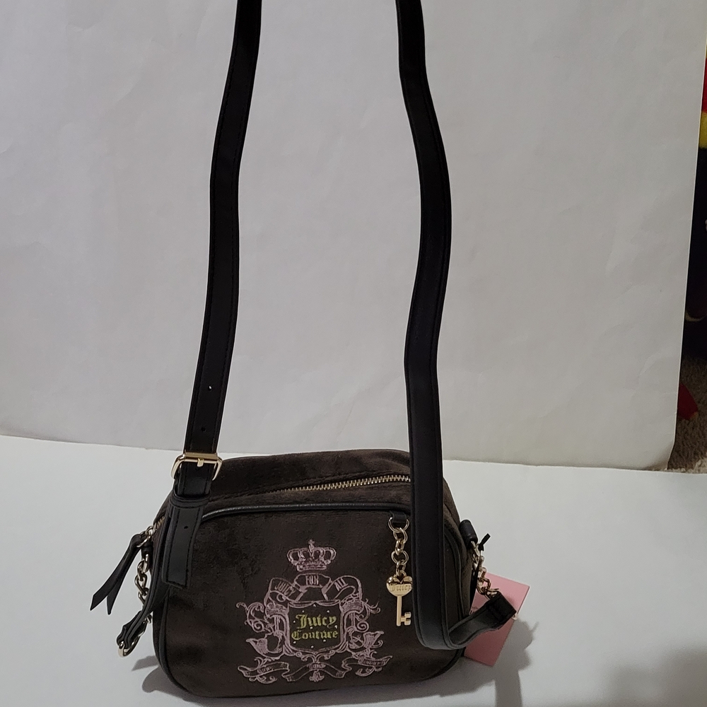 Juicy Couture Dark Brown Crossbody Bag with Gold Key Charm - Picture 10 of 13